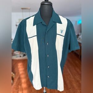 🥃 Steady Clothing Piston Teal and Cream Men's Retro Bowling Button Down Shirt